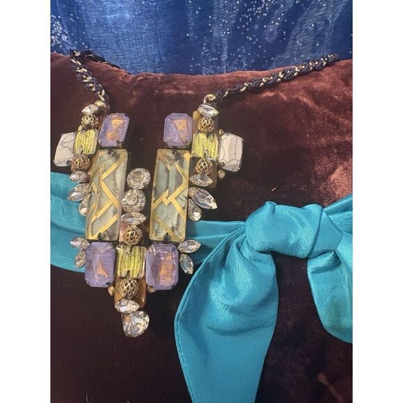 Signed Nocturne Studio JUMI Multicolor Statement Necklace With Leather Backing - Picture 4 of 12